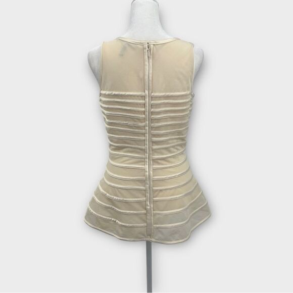 Halston Heritage Mesh Ribbon Sleeveless Peplum Top in Cream Women’s Size 4 - Picture 4 of 8